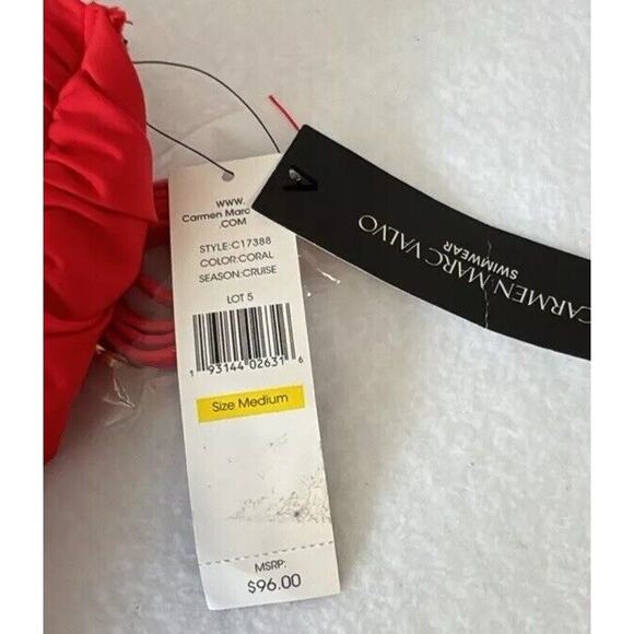 Carmen Marc Valvo Tankini Top Women's M Coral Bandeau Back-Tie Ruche Sides (f1) - Picture 5 of 5